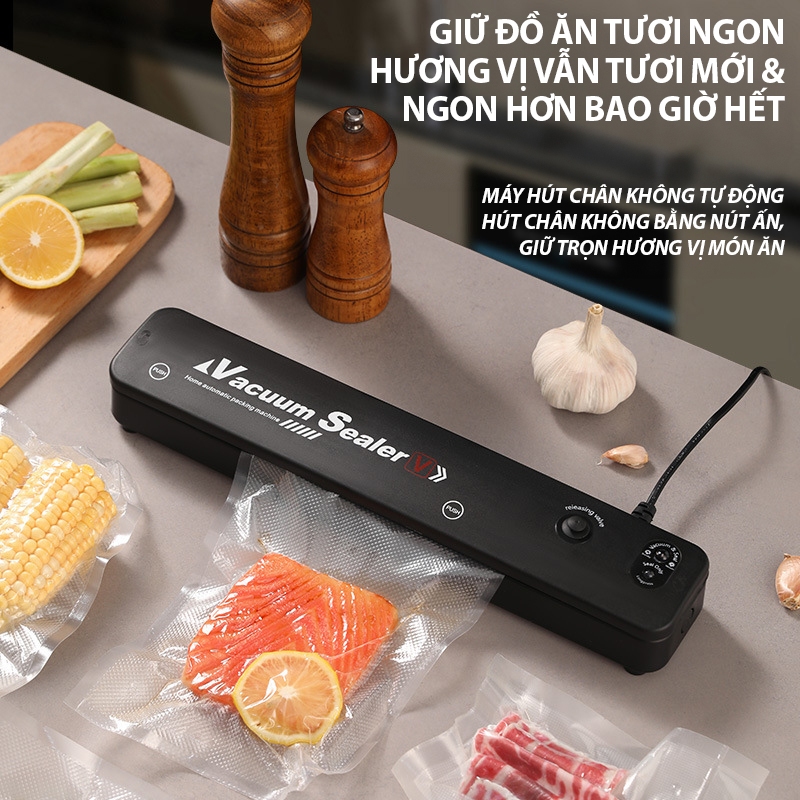 Kaleis Máy hút chân không thực phẩm kèm hàn miệng túi – Vacuum Sealer tự động, hút mạnh, dễ dùng