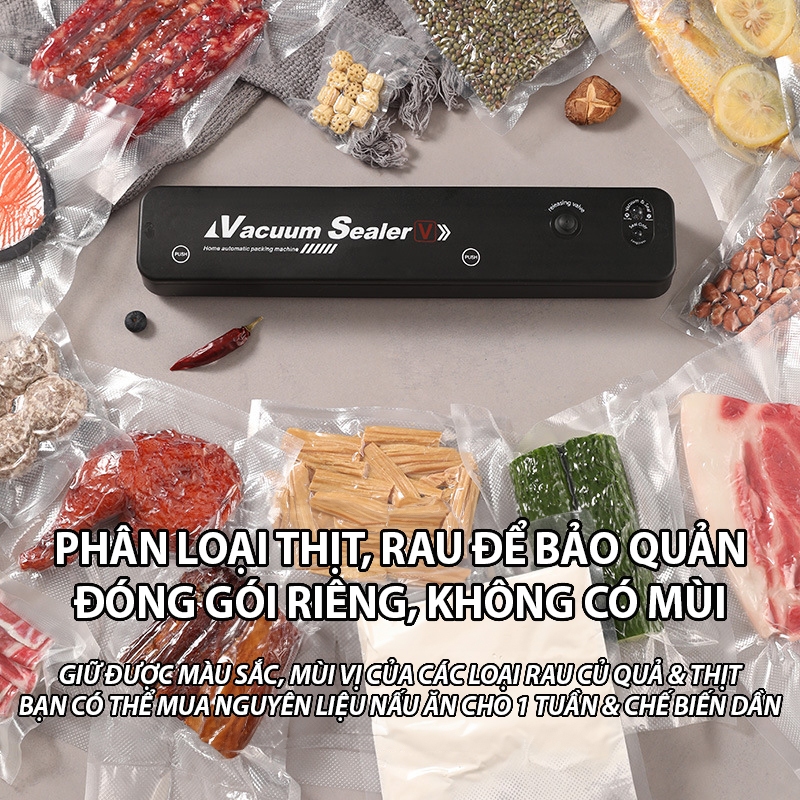 Kaleis Máy hút chân không thực phẩm kèm hàn miệng túi – Vacuum Sealer tự động, hút mạnh, dễ dùng