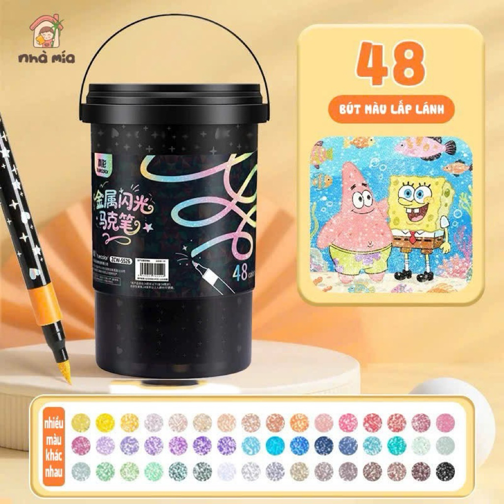 Hộp 48 màu nhũ lấp lánh, bút nhũ lấp lánh cho bé kèm hộp đựng, bút vẽ có nhũ lấp lánh siêu xinh