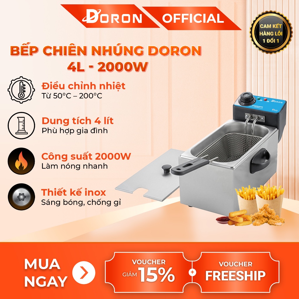 Nồi chiên ngập dầu 4L DORON 2000W nhiệt độ cao, sôi cực nhanh