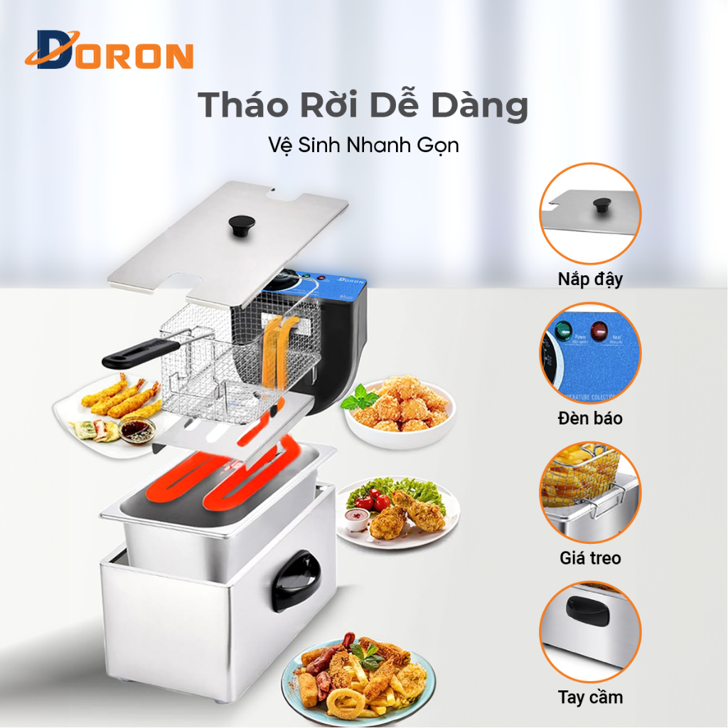 Nồi chiên ngập dầu 4L DORON 2000W nhiệt độ cao, sôi cực nhanh