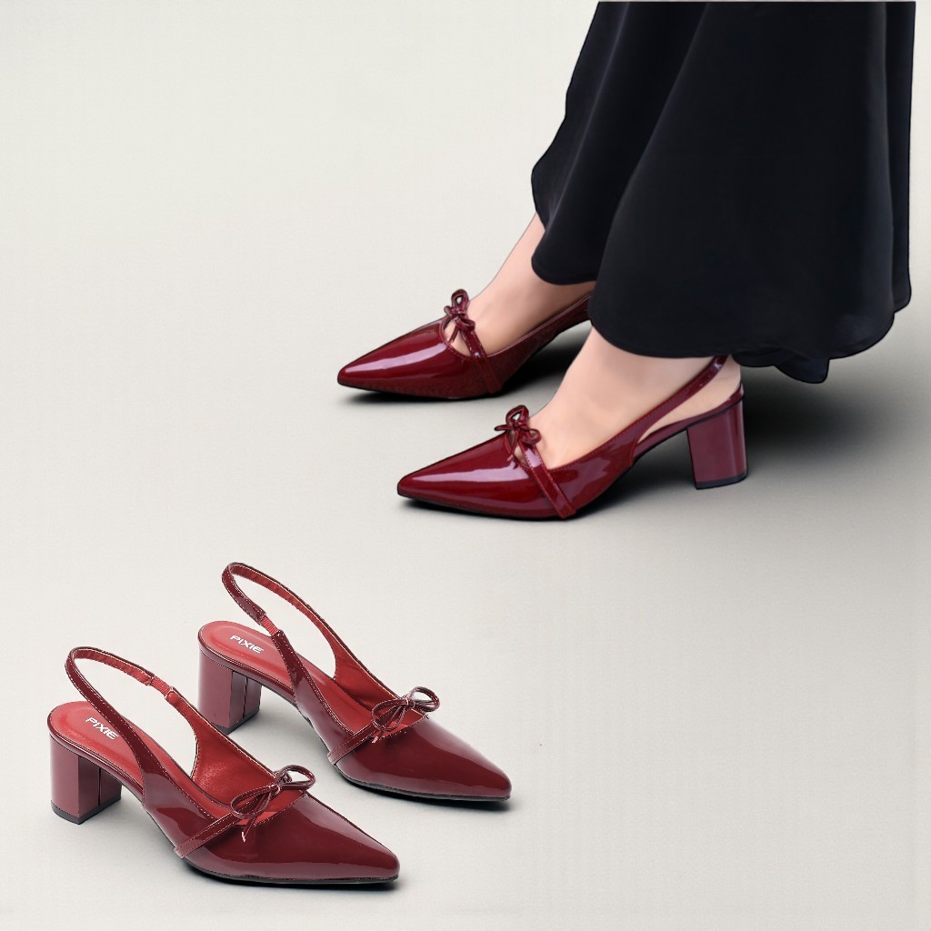 Giày Slingback 5cm Da Bóng Quai Nơ Nhỏ Pixie H374