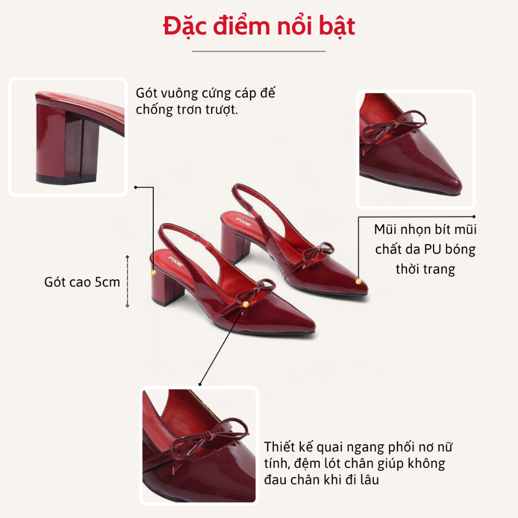 Giày Slingback 5cm Da Bóng Quai Nơ Nhỏ Pixie H374