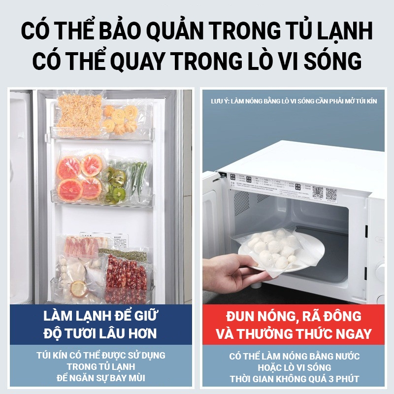 Kaleis Túi hút chân không 1 mặt nhám bảo quản thực phẩm – dày bền, hàn kín, dùng cho mọi máy hút