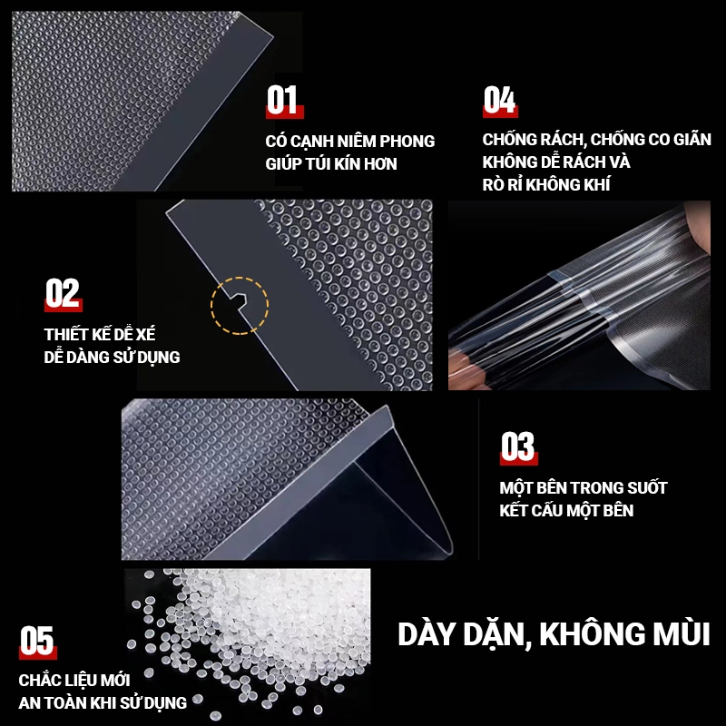 Kaleis Túi hút chân không 1 mặt nhám bảo quản thực phẩm – dày bền, hàn kín, dùng cho mọi máy hút