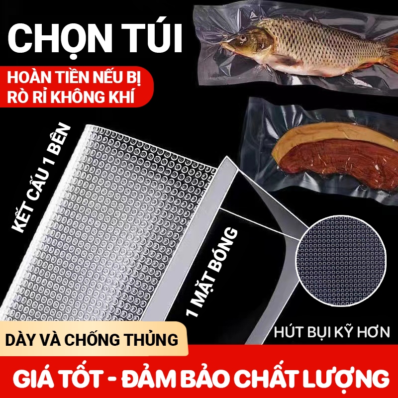 Kaleis Túi hút chân không 1 mặt nhám bảo quản thực phẩm – dày bền, hàn kín, dùng cho mọi máy hút