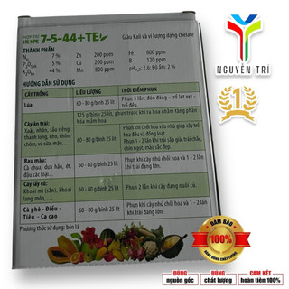 1 Hộp 25 gói NPK 7-5-44+TE Hợp Trí (Gói 40g) - Kích Thích Ra Hoa Sớm, Trổ Bông Đồng Loạt, Chắc Hạt