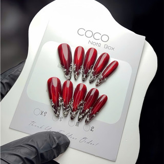 (Hot Sale) Nail Box thiết kế G113 màu thạch đỏ mắt mèo tráng gương đính bi cá tính nhà Gemychip