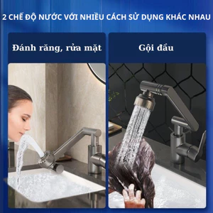 Bộ Vòi rửa Lavabo Đầu Xoay 720 Độ Thông Minh Vòi Nước Nóng Lạnh Lõi Đồng Nguyên Chất 2 Chế Độ Xả