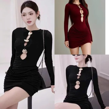 Đầm Body Nữ Tay Dài Cổ Tròn MINION D233, Váy Nữ Dáng Ngắn Nhún Eo Có Tag Ôm Body Sexy Quyến Rũ