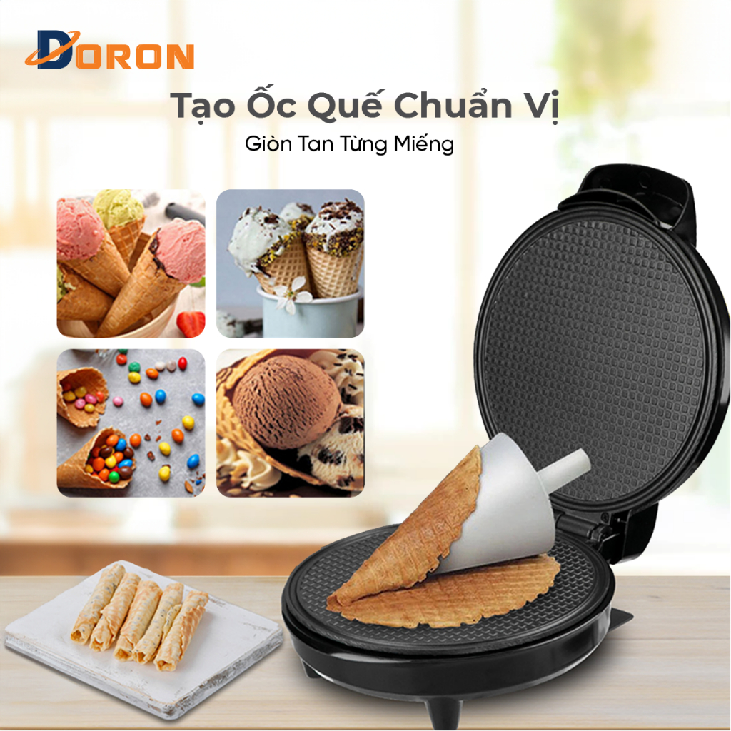 Máy làm vỏ ốc quế DORON 1000W làm nóng đều 2 mặt, bánh thơm ngon