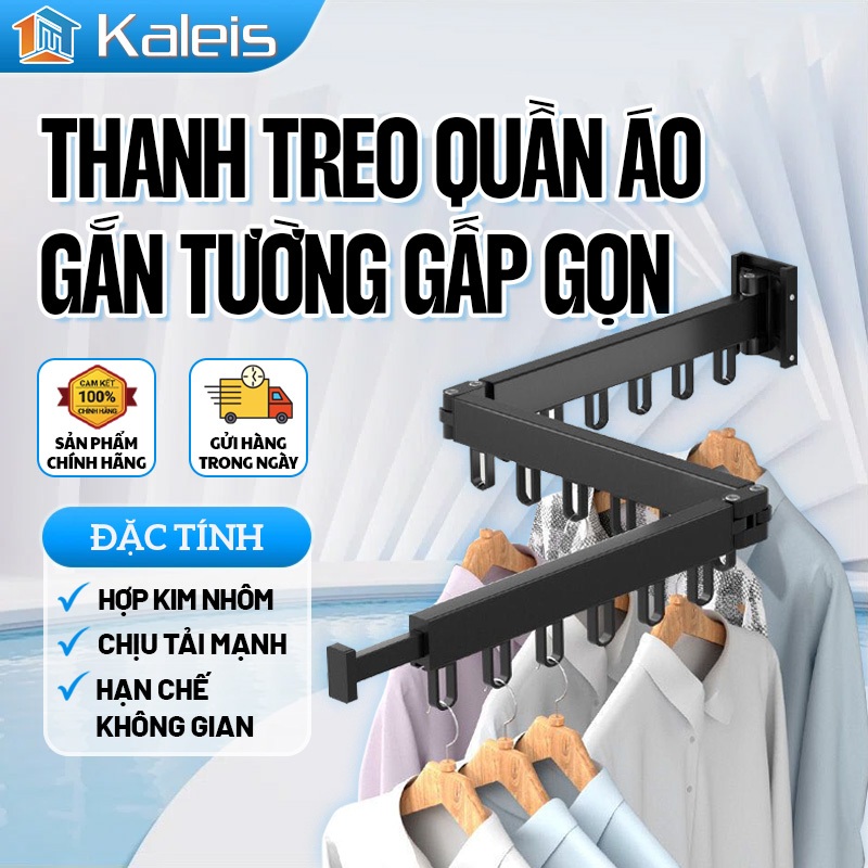 KaleisThanh treo quần áo gắn tường gấp gọn – giá phơi đồ hợp kim nhôm, chịu lực tốt, dễ lắp đặt