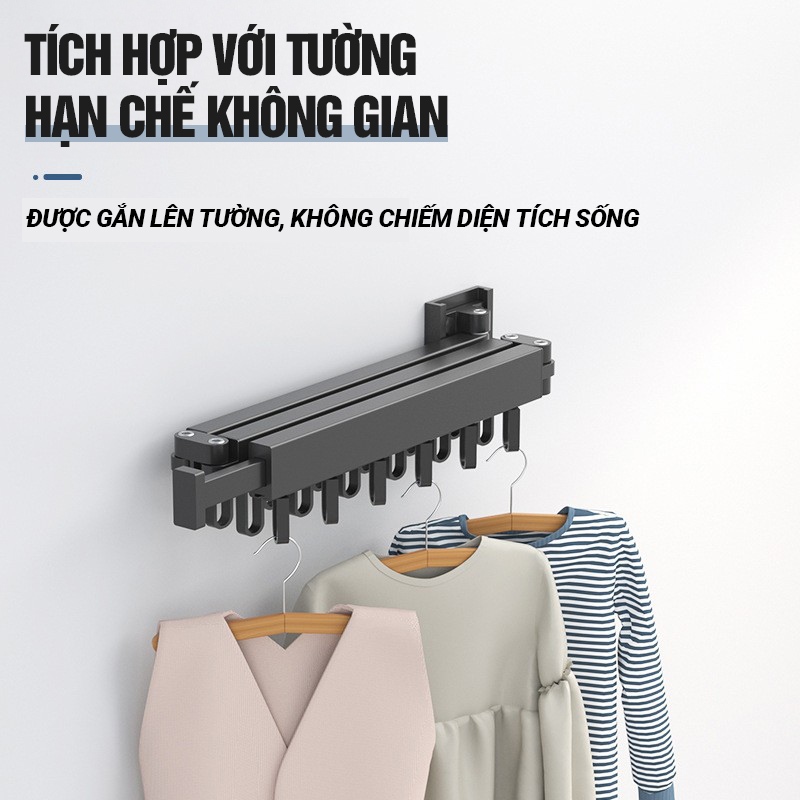 KaleisThanh treo quần áo gắn tường gấp gọn – giá phơi đồ hợp kim nhôm, chịu lực tốt, dễ lắp đặt