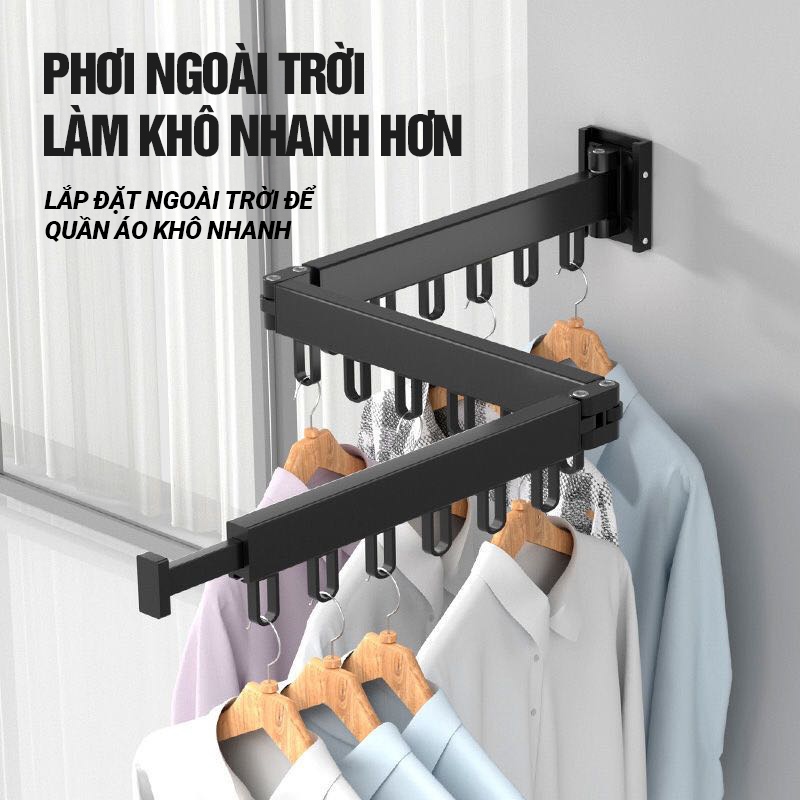 KaleisThanh treo quần áo gắn tường gấp gọn – giá phơi đồ hợp kim nhôm, chịu lực tốt, dễ lắp đặt