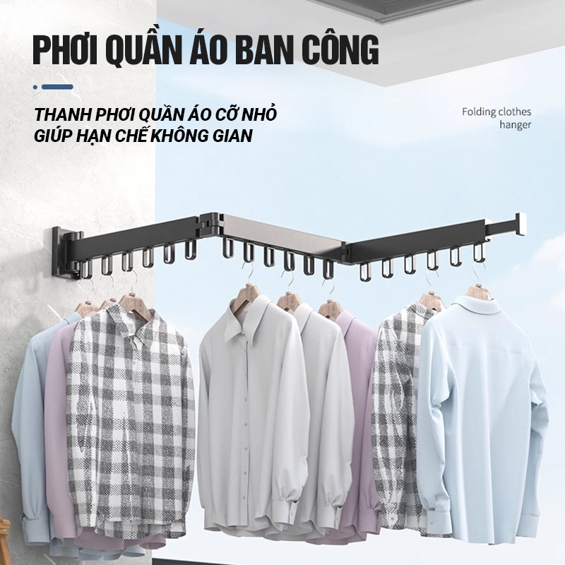 KaleisThanh treo quần áo gắn tường gấp gọn – giá phơi đồ hợp kim nhôm, chịu lực tốt, dễ lắp đặt