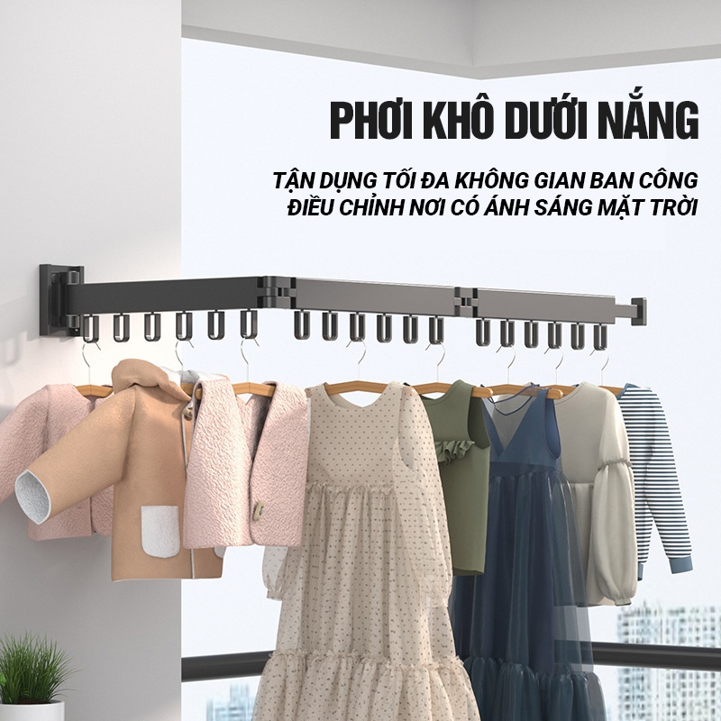 KaleisThanh treo quần áo gắn tường gấp gọn – giá phơi đồ hợp kim nhôm, chịu lực tốt, dễ lắp đặt