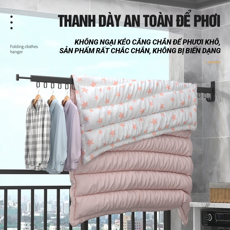 KaleisThanh treo quần áo gắn tường gấp gọn – giá phơi đồ hợp kim nhôm, chịu lực tốt, dễ lắp đặt