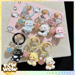 Móc Khóa Mèo Béo Cat Fat Kèm Chuông Họa Tiết Hoa Sakura Và Khoen Tròn In Hình Chân Mèo Decor Balo Túi Xách Cute
