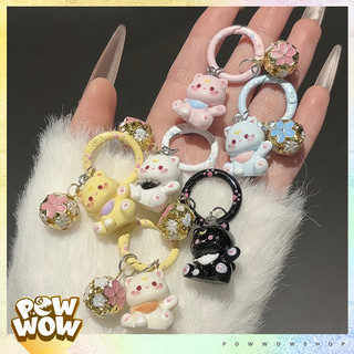 Móc Khóa Mèo Béo Cat Fat Kèm Chuông Họa Tiết Hoa Sakura Và Khoen Tròn In Hình Chân Mèo Decor Balo Túi Xách Cute