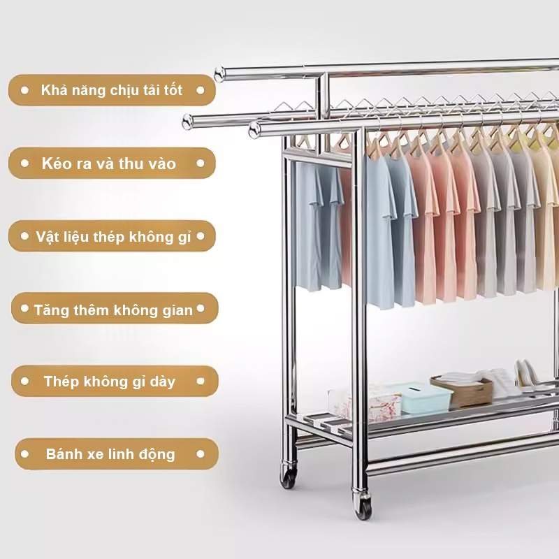 𝐎𝐥𝐢𝐟𝐞Giá Phơi Quần Áo Inox Cao Cấp Giá Treo Quần Áo Gấp Gọn Mẫu Mới Sào Phơi Quần Áo Có Thể Mở Rộng Có Bánh Xe