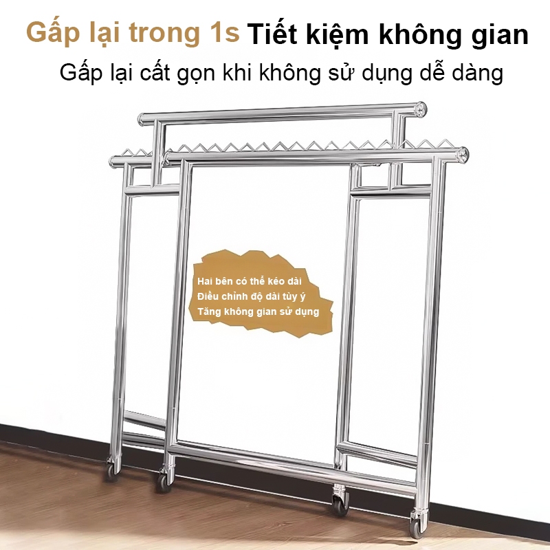 𝐎𝐥𝐢𝐟𝐞Giá Phơi Quần Áo Inox Cao Cấp Giá Treo Quần Áo Gấp Gọn Mẫu Mới Sào Phơi Quần Áo Có Thể Mở Rộng Có Bánh Xe