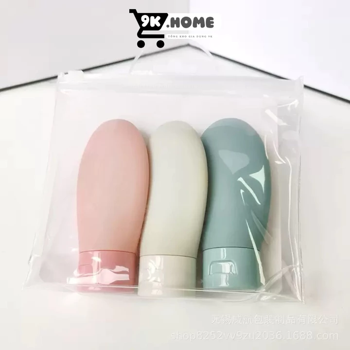 Set 3 lọ chiết mĩ phẩm nhựa dẻo màu Pastel đựng dầu gội sữa tắm sữa rửa mặt 60ml - Bộ chiết mỹ phẩm du lịch 3 món
