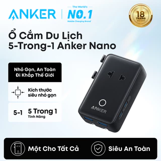 Anker Nano Travel Adapter, 5-Port Power Adapter with 1 AC, 2 USB-A, and 2 USB-C Ports, Smart Temperature Control A9215