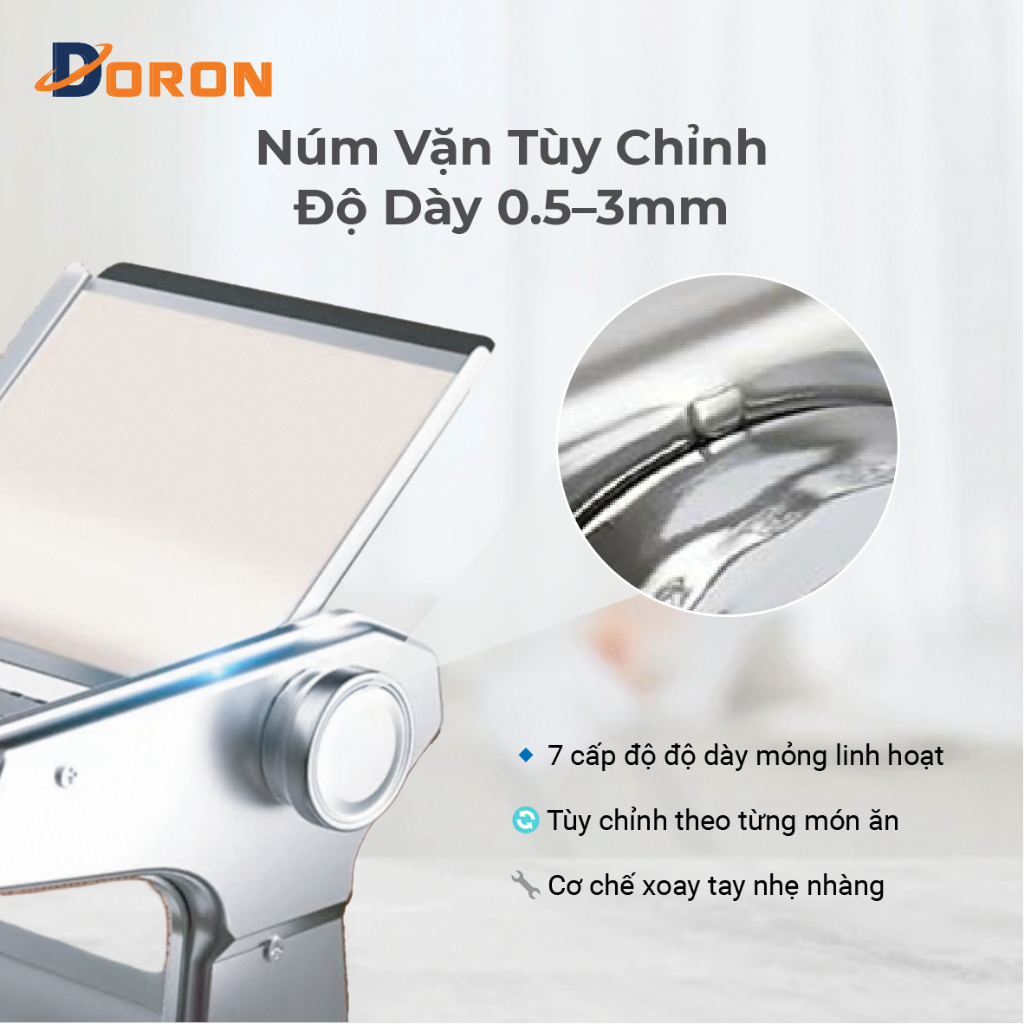 Máy cắt mỳ, máy cán mỏng bột DORON 3 lưỡi dao có điều chỉnh dày mỏng 6 cấp độ thuận tiện