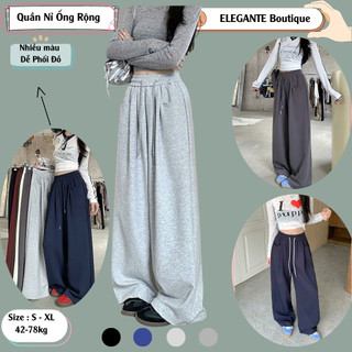 Quần Ống Rộng ELEGANTE  Cạp Chun Thiết Kế Túi Ngang, Chất Liệu Nỉ Tàu, Phong Cách Và Dễ Phối Đồ