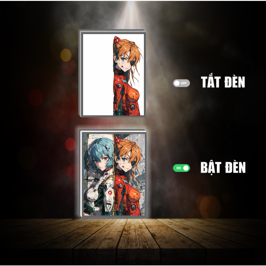 Tranh đèn led 3D đổi màu Evangelion- Tranh đèn led 3D ANIME trang trí bàn làm việc, đèn ngủ