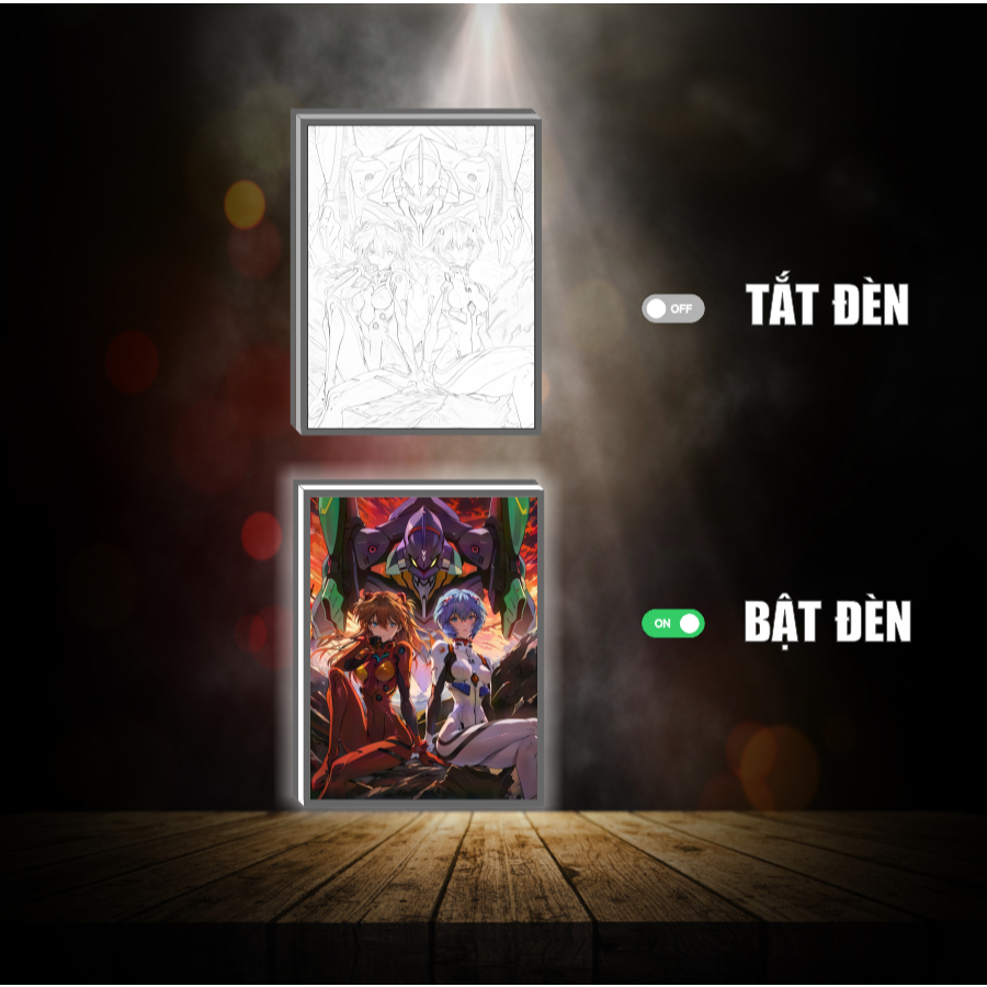 Tranh đèn led 3D đổi màu Evangelion- Tranh đèn led 3D ANIME trang trí bàn làm việc, đèn ngủ