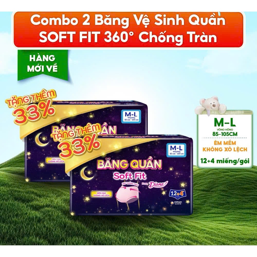 Combo 2 băng vệ sinh dạng quần Diana Soft Fit size SM/ L-XL/ML 12 +4miếng BHN