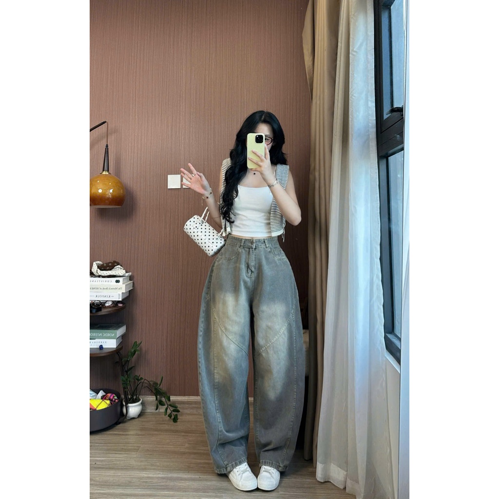 Quần Jeans Nữ Ống Cong Phối Line Chỉ Nổi Joolate Tôn Dáng Che Khuyết Điểm Thoải Mái Đi Làm Đi Học