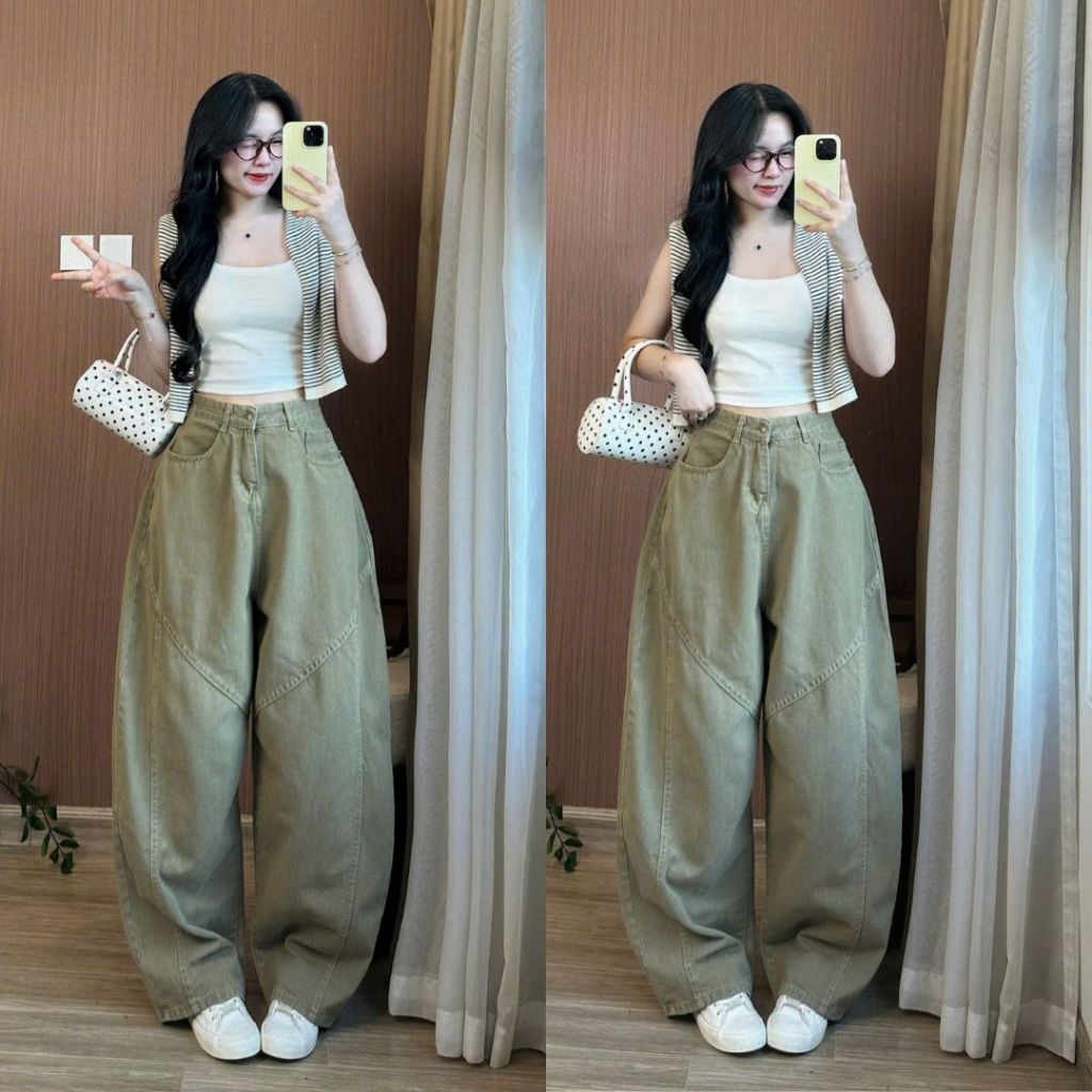 Quần Jeans Nữ Ống Cong Phối Linen Joolate Tôn Dáng Che Khuyết Điểm Mặc Đi Làm Đi Học