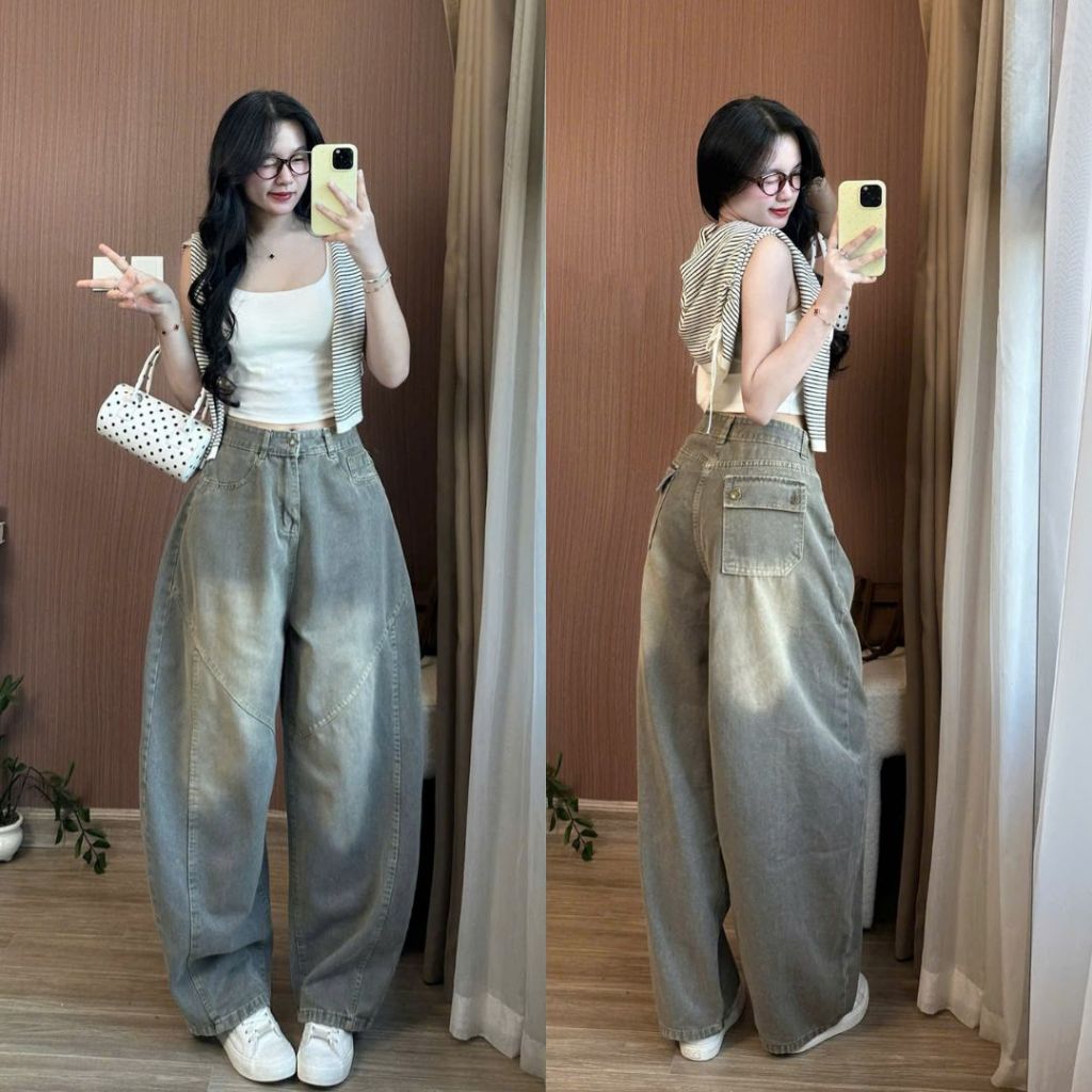 Quần Jeans Nữ Ống Cong Phối Linen Joolate Tôn Dáng Che Khuyết Điểm Mặc Đi Làm Đi Học