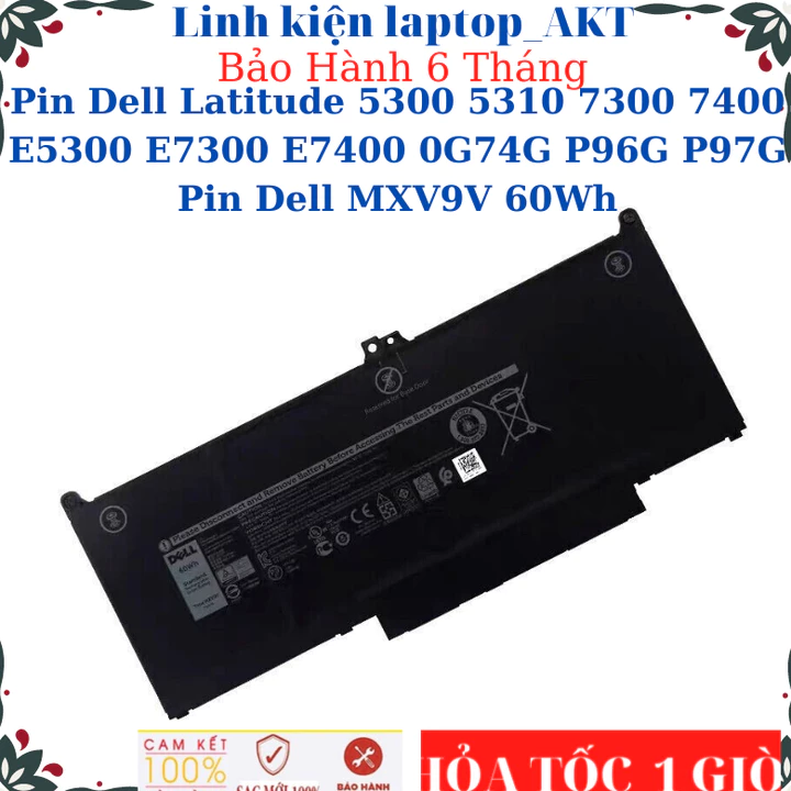 Pin laptop Dell Latitude 5300 5310 7300 7400 E5300 E7300 E7400 0G74G P96G P97G P99G P100G Pin laptop Dell MXV9V 60Wh M