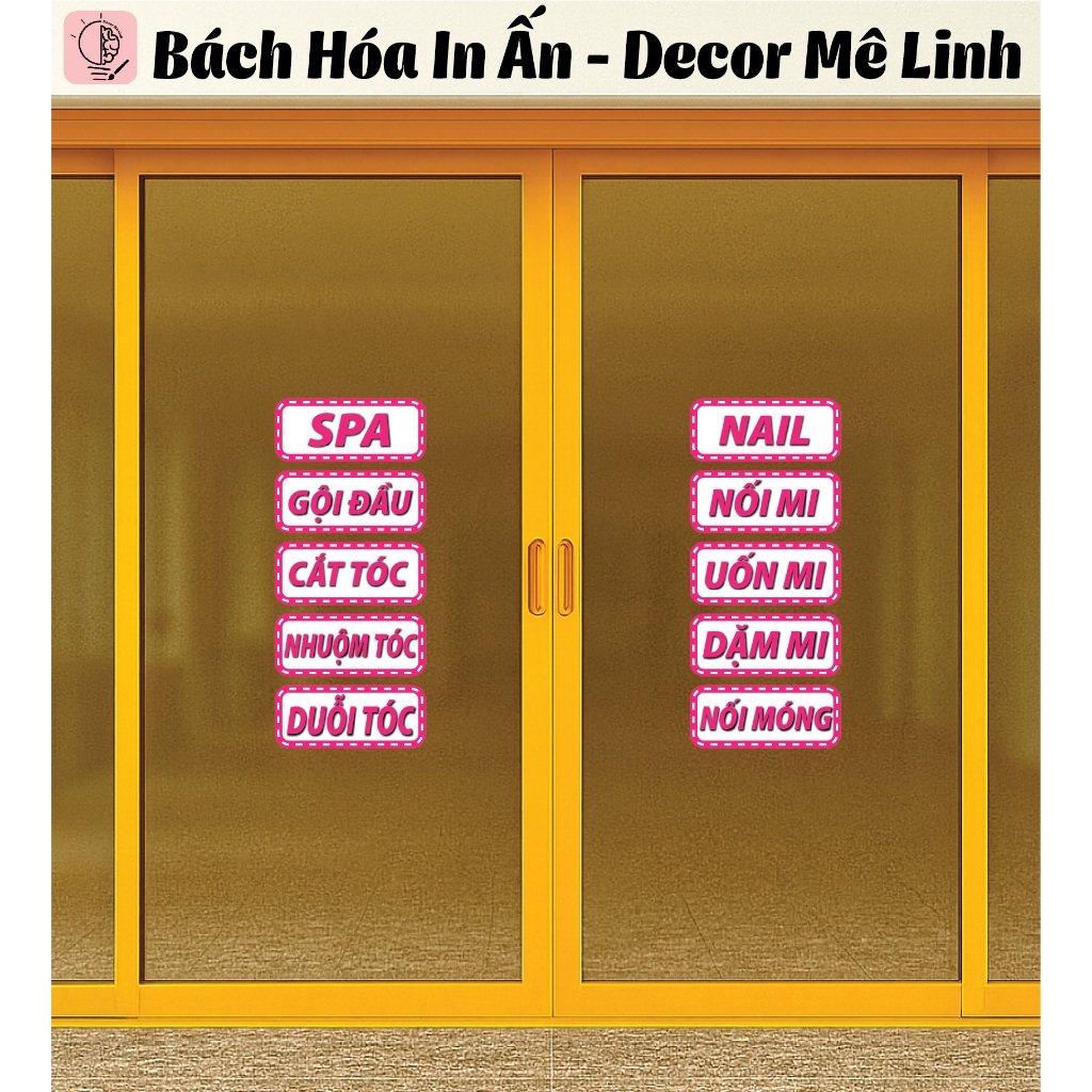 Decal Trang Trí Tiệm Nail, Mi Màu Hồng Chống Nước 🌈𝑭𝒓𝒆𝒆𝒔𝒉𝒊𝒑 Decal Tranh Dán Menu Tiệm Tóc, Barber Shop, Nối Mi, Cắt !!!