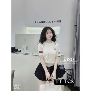 LT - Áo len nữ cổ tròn hình cún thêu, tay sọc len mongtoghi free size 1468