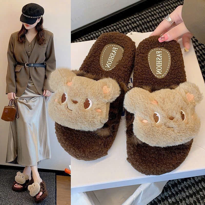 DÉP NỮ,DÉP LÔNG CỪU GẮN GẤU CUTE DỄ THƯƠNG( 1 MÀU)