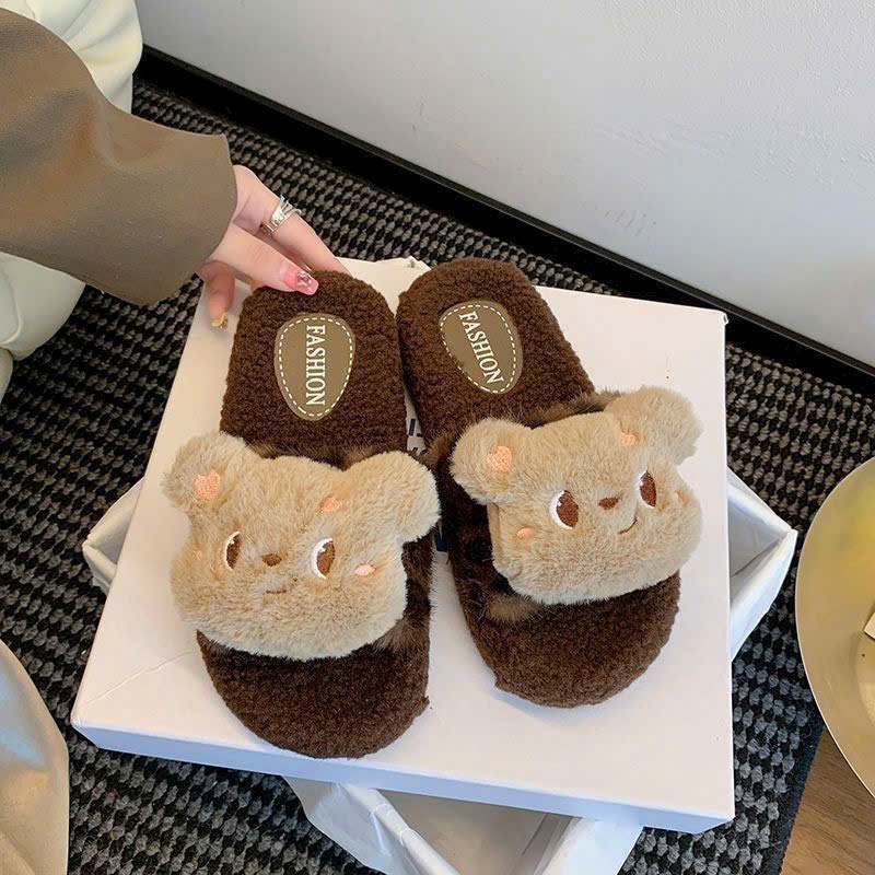 DÉP NỮ,DÉP LÔNG CỪU GẮN GẤU CUTE DỄ THƯƠNG( 1 MÀU)