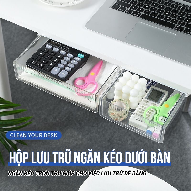 Kaleis Hộp lưu trữ ngăn kéo để bàn – dung tích lớn, có thể treo, kéo ra tiện lợi, giấu gọn dưới bàn làm việc