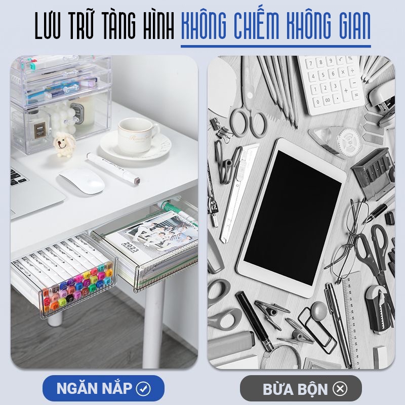 Kaleis Hộp lưu trữ ngăn kéo để bàn – dung tích lớn, có thể treo, kéo ra tiện lợi, giấu gọn dưới bàn làm việc