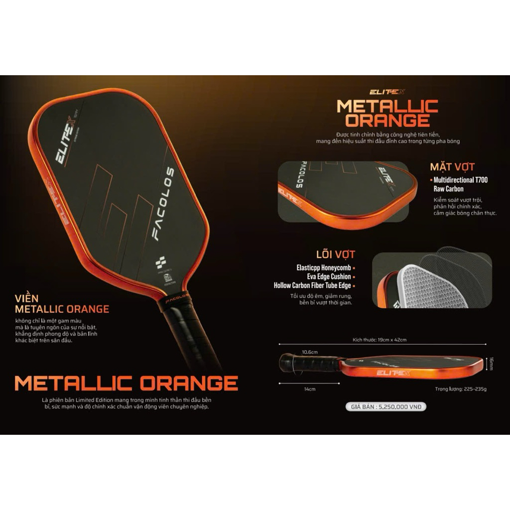 ✅ [Ship Hoả Tốc] Vợt Facolos Metalic Orange Limited, chính hãng phiên bản giới hạn đặc biệt Elite