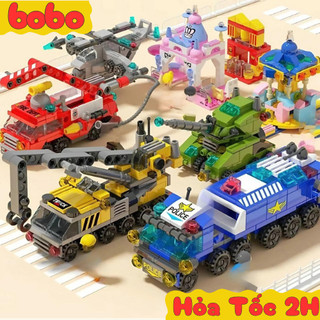 Bộ Đồ Chơi Xếp Hình Lắp Ráp Mini Xe Cảnh Sát / Cần Cẩu / Máy Bay / Cứu Thương, Đồ Chơi Xếp Hình, Quà Tặng Bé Bobotoys
