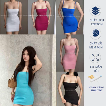 Đầm body 2 dây xanh ngọc ôm body phiên bản nhún ngực JU.TOP Đầm body Xanh Hot Trend