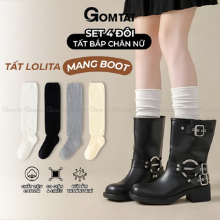 Combo 4 đôi tất lolita mang giày boot cao cấp GOMTAT, vớ bắp chân nữ mang bốt mùa đông, mềm mịn giữ ấm - KEM-001-CB4