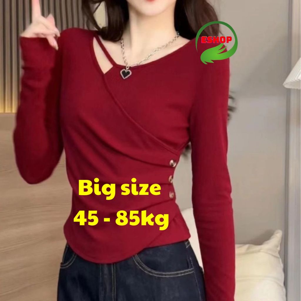 Áo Thun Tay Dài Nữ Ôm Eo MS537 ESHOP – Áo Kiểu Nữ Chất Thun Tăm Dày Dặn Co Giãn Bigsize 45-85kg