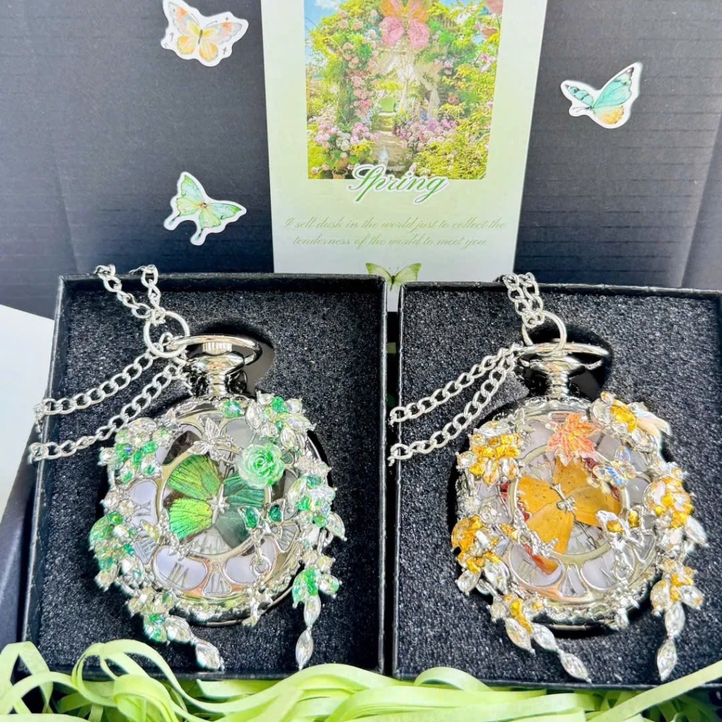 ĐỌC LƯU Ý [ORD] Đồng hồ bỏ túi custom Hồ Điệp tiêu bản bướm thật - Đồng hồ quả quýt handmade