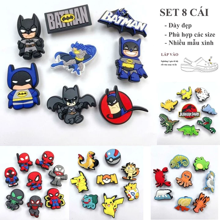 SET 8 CHARM CÀI DÉP , phụ kiện icon gắn dép đáng yêu loại 3D dà đẹp jibitz gắn dép