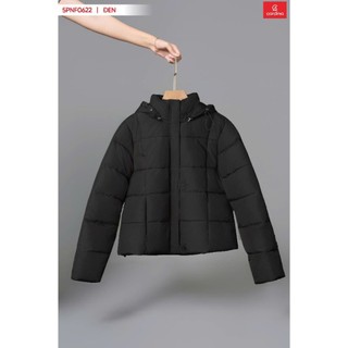 5PNF06 Áo khoác phao nữ CARDINA chất liệu gió chần bông dáng ngắn có mũ siêu nhẹ giữ ấm tốt 5PNF06